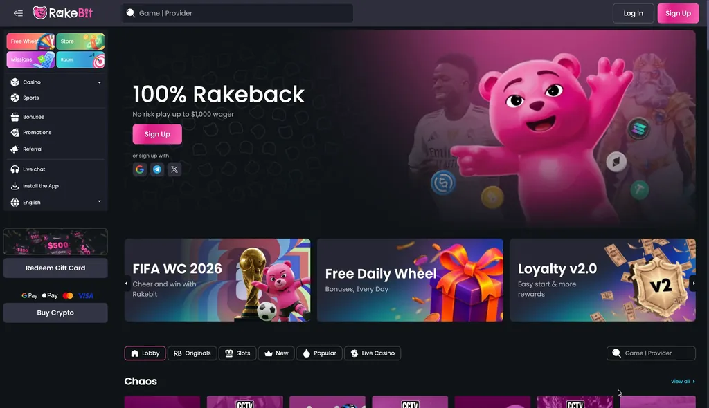 RakeBit casino homepage